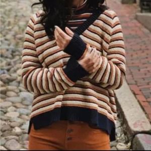 Madewell Arden Sweater Small Striped Chunky Knit V-Neck Long Sleeve